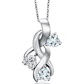Gem Stone King 925 Sterling Silver Lab Grown Diamond and Sky Blue Aquamarine Pendant Necklace for Women | 1.27 Cttw | Gemstone April Birthstone | Heart Shape 5MM | With 18 Inch Chain
