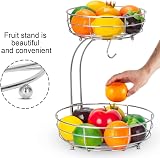 Mutool 2-Tier Fruit Basket with Banana Hanger Detachable Countertop Silver view 3