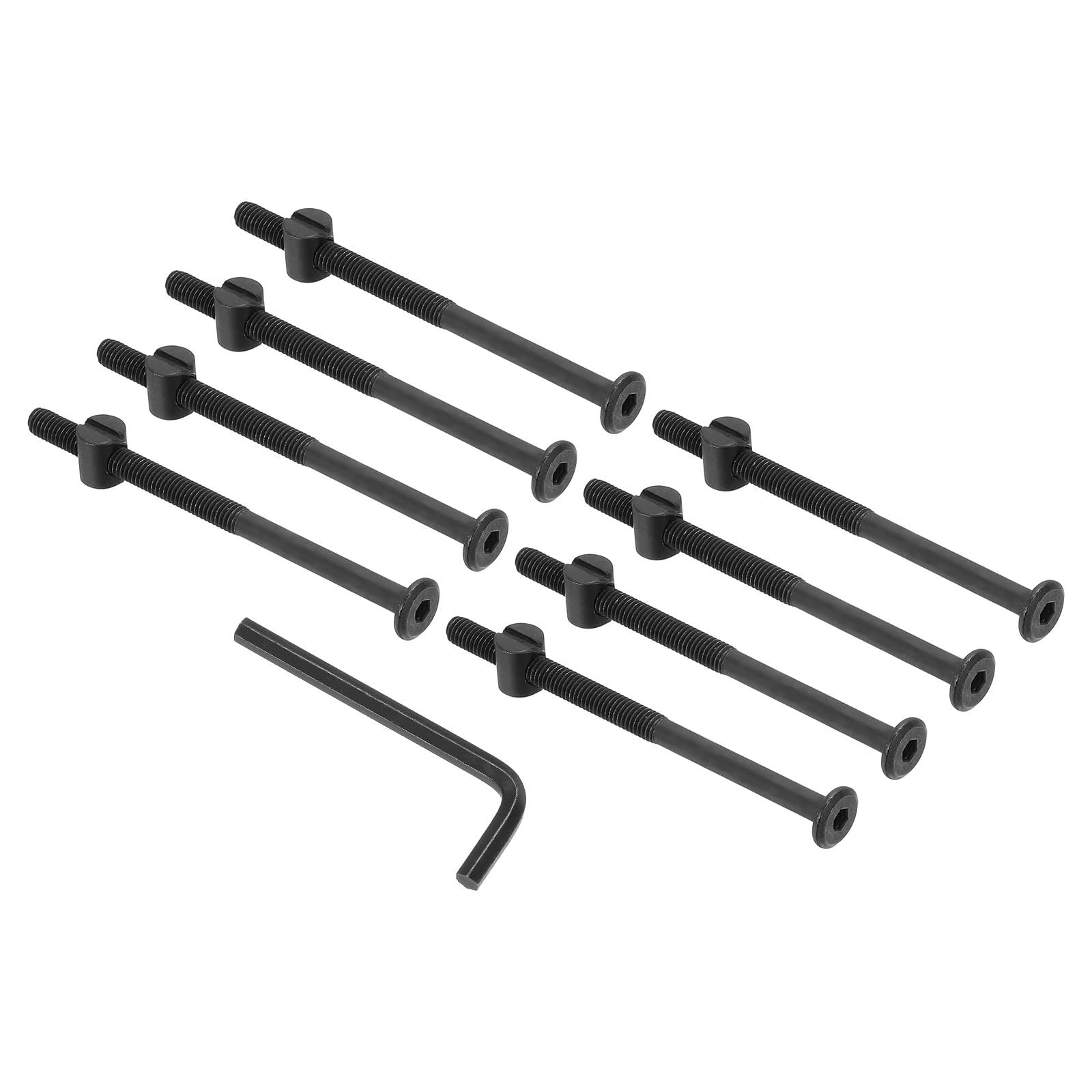 PATIKIL M6 x 95mm Bunk Bed Bolts, 8 Pack Hex Drive Socket Cap Barrel Screws Bolt Nuts Assortment Kit with 1Pcs Wrench for Furniture Bed, Black