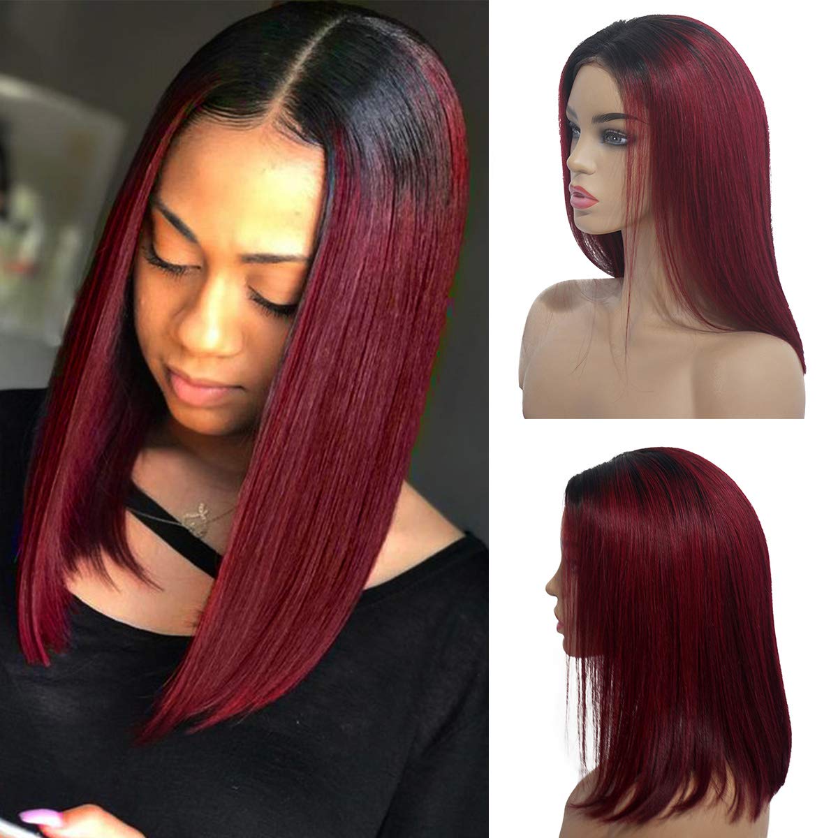 Amazon Com Burgundy Bob Lace Front Wigs Glueless 150 Density