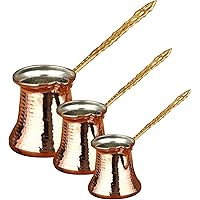 Turkish Coffee Pot Hammered Copper Greek Arabic Coffee Maker Small Stove Top Cezve (3 Pcs Coffee Pots Copper Metal)