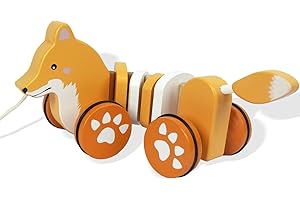 WoodenEdu Baby Toys Car,Wooden Pull Along Toddler Toy, Developmental Toy for 1 Year Old Girl Boy Birthday Gift (Fox)