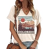 Women's V-Neck Outdoors Shirt Funny Camping Mountain Hiking Nature Lovers Adventure Graphic Tees Tops