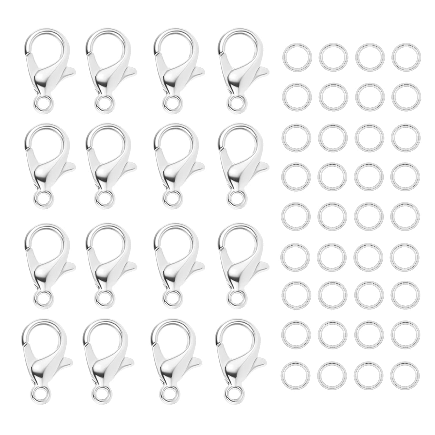 50pcs Lobster Clasps for Jewelry Making, 120pcs Open Jump Rings Connectors Metal Bracelet Clasps and Closures Jewelry Connector for Necklace Bracelet Earring DIY Making (Silver)