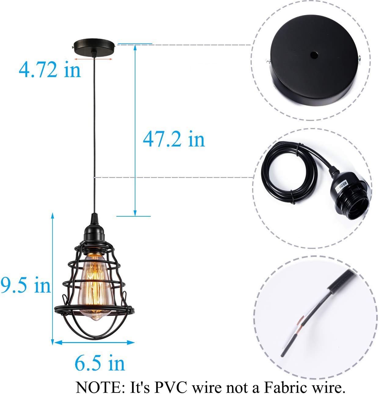 Industrial Pendant Light INNOCCY Edison Hanging Cage Pendant Lights E26 E27 Base Vintage Adjustable Pendant Lamp Fixture for Kitchen Home Lighting 2 Pack - - 