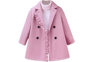 Girls' Wool Blend Dress Coats Kids Notch Lapel Double Breasted Button Down Jacket Overcoat Casual Warm Winter Peacoat