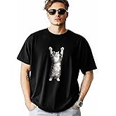 Men's T-Shirts Cute Cat Stretching Crew Neck Short Sleeve Graphic Tees