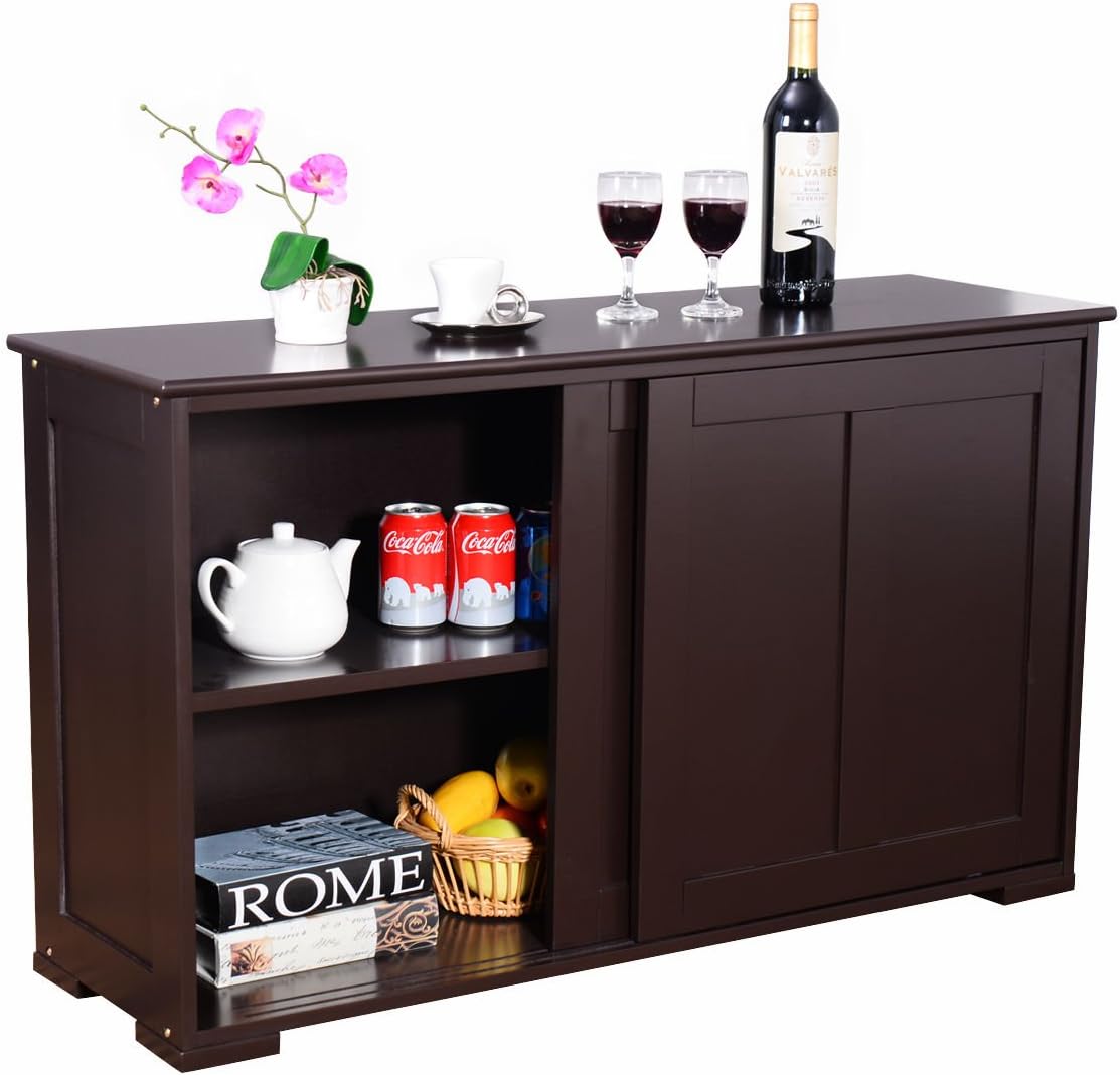 Brown Storage Cabinet Cupboard Buffet Sideboard Dining Kitchen Pantry Shelves
