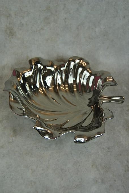Four Seasons Large Silver Oak Leaf Chrome Ceramic Fruit Bowl