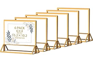 DANONI Acrylic Sign Holder 6"×4", Wedding Table Number Frames with Gold Borders, Double Sided Display for Horizontal Menu Holders, Clear Paper Stand Display for Party, Festival and Restaurant (6 Pack)