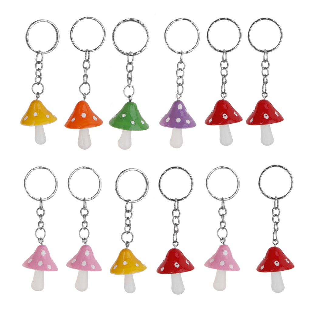 Angelkiss 12pcs Multi-color Mushrooms Pendant Keychain Charm Keyring Holder Novelty Gifts, S