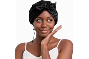 100% Mulberry Silk Bonnet for Sleeping Women, Natural Night Hair Wrap with Elastic Stay& Tie Band On Head for Hair Care