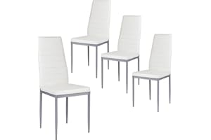 Giantex Set of 4 PU Leather Dining Side Chairs with Padded Seat Foot Cap Protection Stable Frame Heavy Duty High Back Design Dining Chairs for Kitchen Dining Room Home Furniture, White