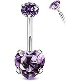 NICEIGHT 14G G23 Titanium Belly Button Rings for Women Hypoallergenic Heart Belly Rings Internally Threaded Cubic Zirconia Navel Rings for Sensitive Skin Belly Piercing Jewelry 6-16MM