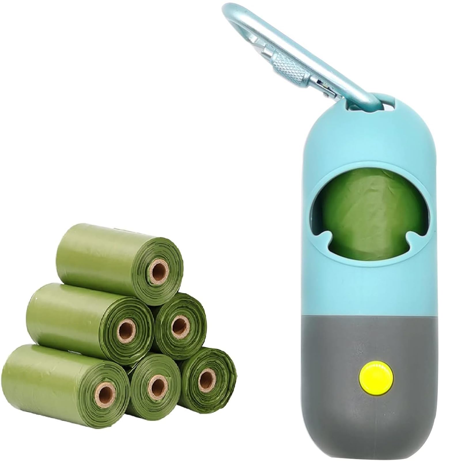 Morn Light Poop Bag Holder with Flashlight Dog Poop Bag Holder for Leash Dog Bag Holder with Clip Dog Poop Bag Dispenser with Leak-Proof Green Poop Bags for Dog Walking(USB,1 Dispenser 105 Bags)