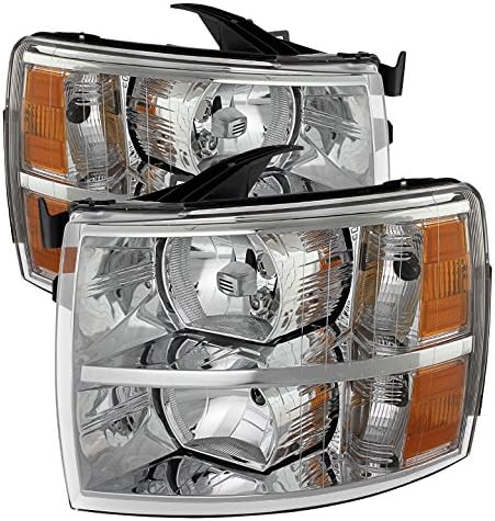 Jdragon for Chevy 2007-2014 Silverado Chrome Clear Replacement Headlights 1500 2500 3500