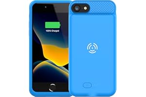 GIN FOXI Wireless Battery Case for iPhone 8/7/6s/6/SE 2020/SE 2022, Slim 5000mAh QI Wireless Charging Battery Case Protective Rechargeable Battery Charging Case for iPhone SE/8/7/6s/6-4.7" Blue