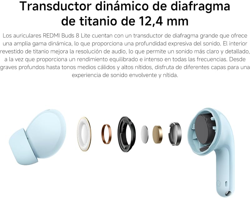 REDMI Buds 8 Lite – Auscultadores intra-auriculares Bluetooth sem fios com ANC 42 dB, driver de 12,4 mm, graves intensos, até 36 horas de autonomia, 5 definições de equalização e Bluetooth 5.4. Branco