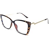 GLEXAL Blue Light Blocking Glasses for Women - Oversized Cat Eye Computer Eyewear with Tortoise Shell Frame & Gold Metal Temples, Stylish Anti Eye Strain Fashion Reading Gaming Glasses