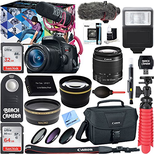 Canon-EOS-Rebel-T6i-Digital-SLR-Camera-Video-Creator-Kit-18-55mm-Zoom-Lens-Rode-Video-Mic-32GB-64GB-SDXC-Memory-Bundle-Pro-Wide-Angle-Lens-2x-Telephoto-Lens-Converter-Extra-BatteryDSLR-Bag