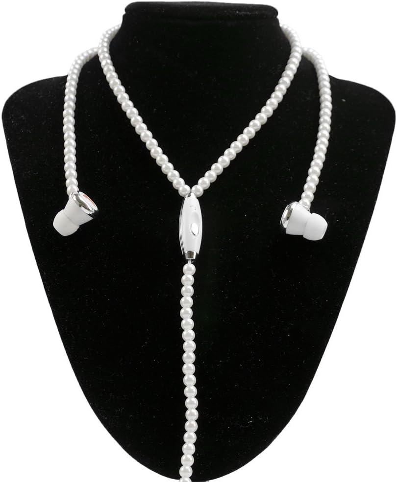 WCI Jewel Phones - Fashionable Jewelry Necklace With Quality Stereo Earphones And Microphone - Connect To iPod, iPhone, Droid, Blackberry, MP3 Player And All 3.5mm Audio Devices - White Pearls