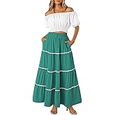 HUUSA 2026 Summer 2 Piece Boho Outfits for Women Short Sleeve Off Shoulder Crop Top and High Waist Flowy Long Skirt Set