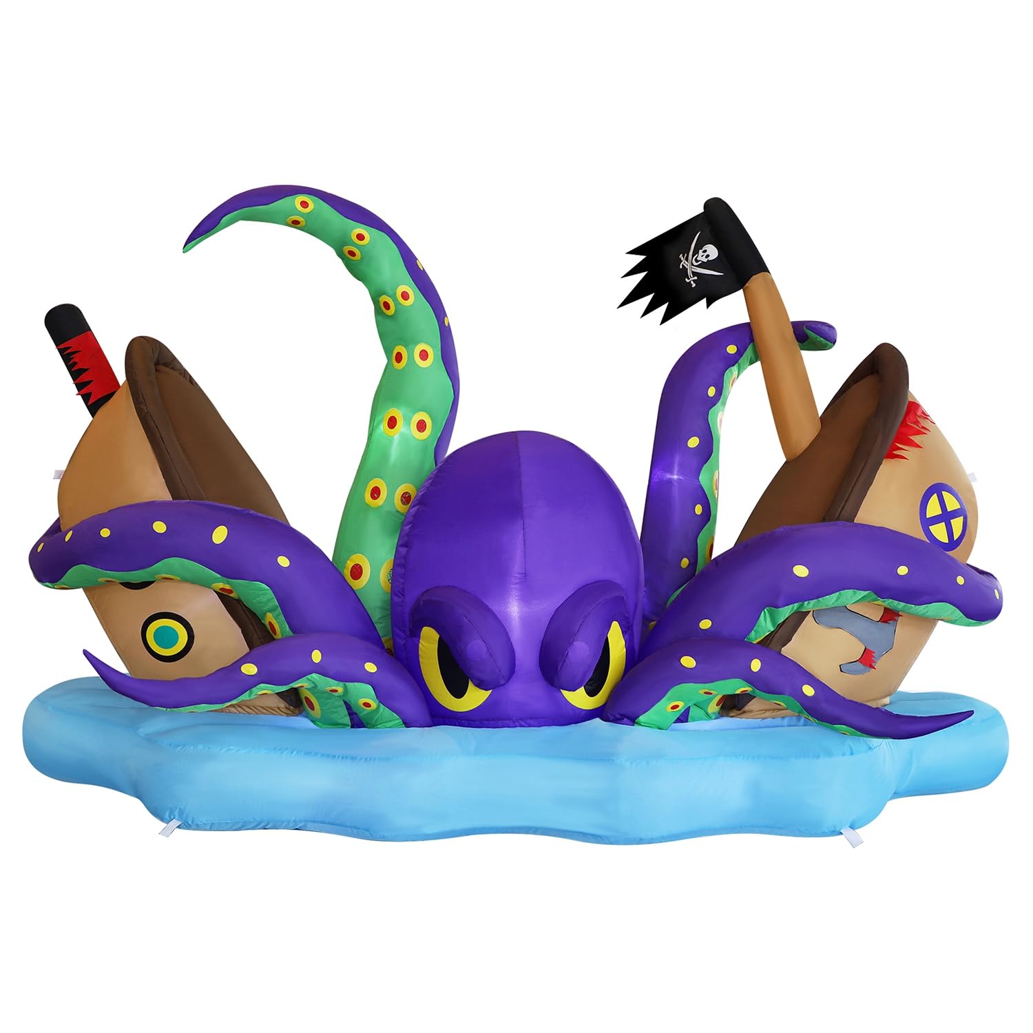 Photo 1 of Juegoal Halloween Inflatable Lighted Giant Octopus Attacked Pirate Ship, 7.5FT Long Spooky Purple Octopus & Haunted Ship with Lights, Animated Halloween Yard Prop, Outdoor Garden Lawn Blow up Decor
