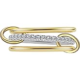 munone 3 Ring Stackable Set Women Mixed Metals Gold Silver CZ Connected Stack 18K Plated Brass Statement Trendy Layered Wedding Anniversary