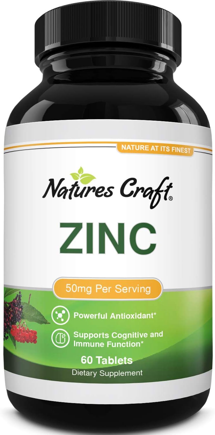 Pure Zinc Supplement 50 mg - Zinc Immune System Booster and Natural Zinc Supplement for Mood Boost Heart Health Brain Support with Hair Skin and Nails Vitamins - Zinc 50mg Immune Support Supplement: Health & Personal Care