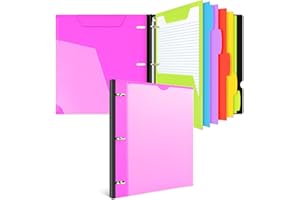 INFUN All-in-one Telescoping Binder Notebook, Refillable 3 Ring Notebook Binder with 1 Plastic Movable Pocket Folder,5 Plastic Subject dividers and Graph Paper and College Ruled Paper- Pink