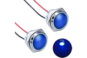DMWD 2Pcs 16mm 12V-24V 20mA Metal Energy Saving LED Indicator Light Spherical Round Signal Lamp 0.47" Mounting Hole Waterproof with 15cm/5.91in. Wire for Car Truck Boat Blue LED