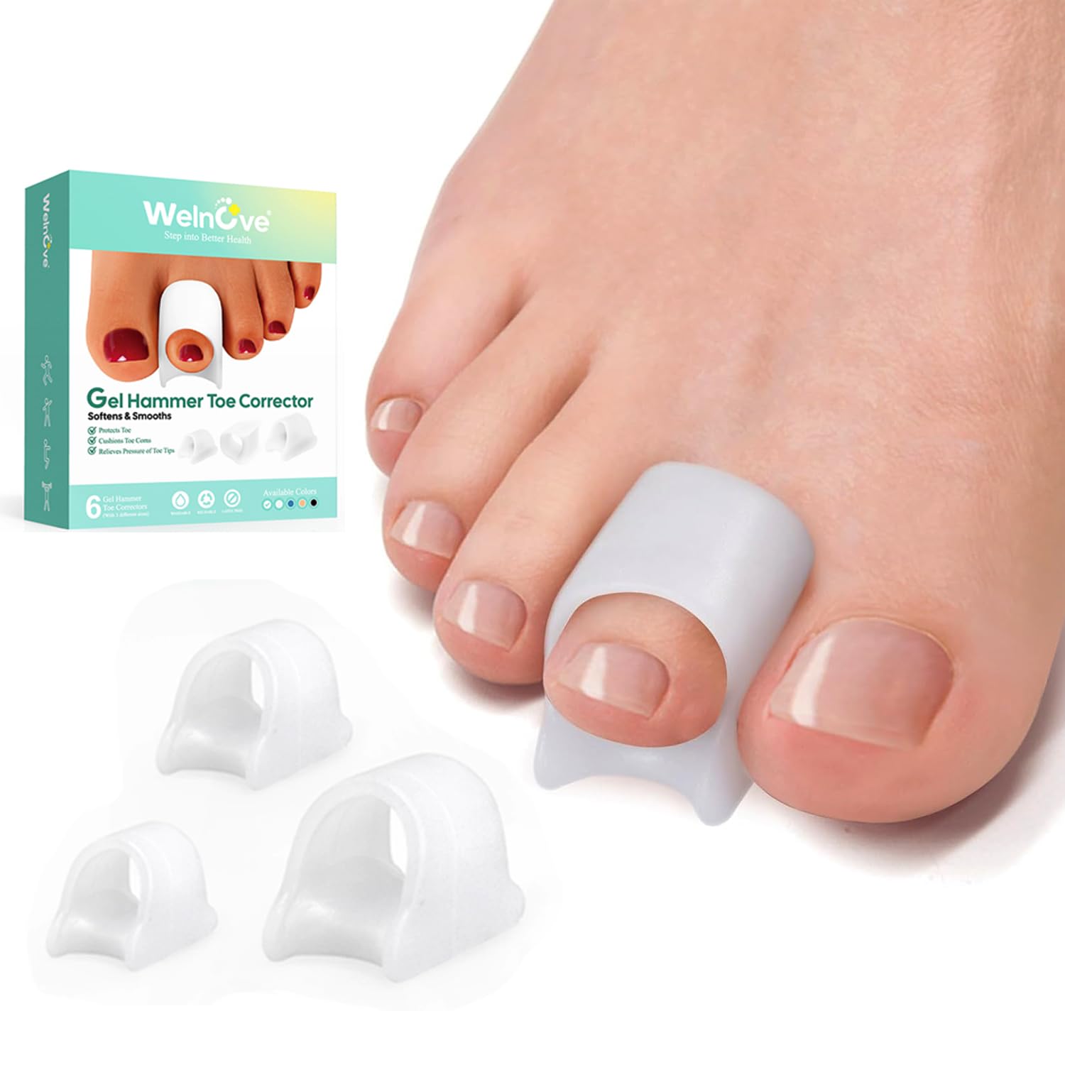 Welnove Hammer Toe Corrector Straightener: Bunion Corrector, Broken Toe, Calluses, Blisters, 3 Different Size for Women and Men