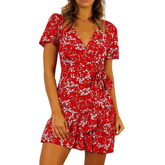 Watopirobes à Manche Courte Femme Mid Robe à Imprimé Robe De Colonne Col V Robes De Plage Longue Grande Taille Robe Dété Robe Causal Robe De Soirée