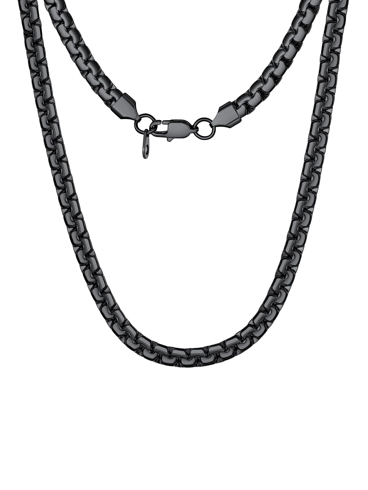 GoldChic Mens Chain Black 316L Stainless Steel Necklaces for Mens Round Box Necklaces 6MM 20inches Solid Chain Men's Hypoallergenic Jewellery Gift