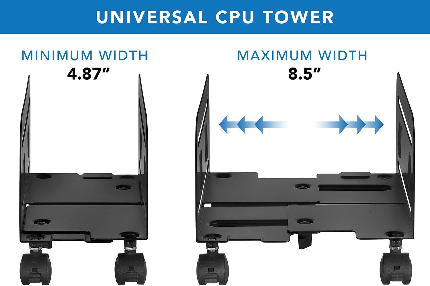 Mount-It! Rolling CPU Stand with Wheels, Heavy Duty Desktop Computer Tower Cart with Ventilation and Adjustable Width from 4.87 to 8.5 Inches, Steel : Office Products