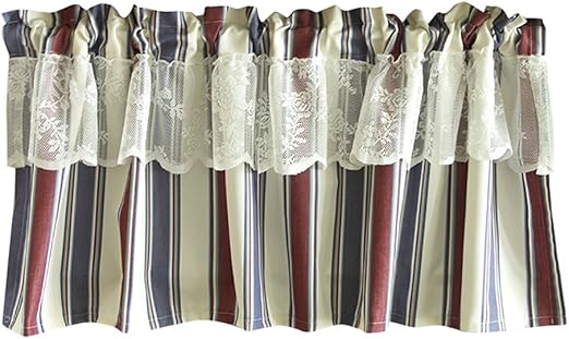 Roman Curtain Brown Red Blue Vertical Stripes Kitchen Cupboard