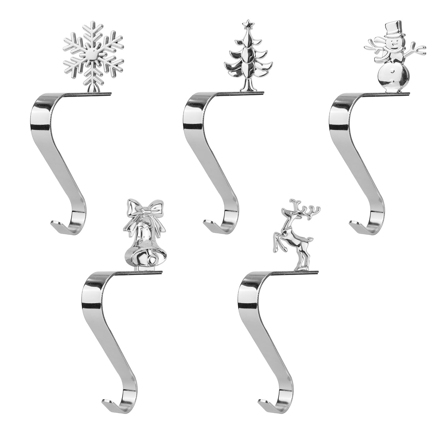 Gosknor 5pcs Christmas Stocking Holder, Stainless Steel Stocking Holders for Mantle Xmas Stocking Hangers Hooks with Anti-Skid Pad for Fireplace Mantle Shelf Decorations