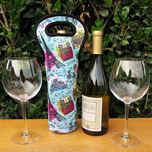 Wine Tote Carrier Bag / Purse For Champagne, Chardonnay, Water Bottles (Paris Designs)