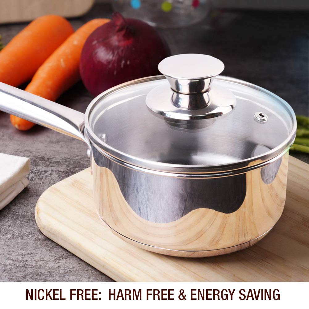 HOMI CHEF Mirror Polished NICKEL FREE Stainless Steel 1 QT(Quart) Sauce