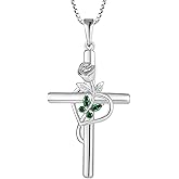 Rocayi Cross Necklace for Women 925 Sterling Silver Butterfly Birthstone Necklace Rose Flower Religion Jewelry Gifts for Women Wife Girlfriend Mother Daughter Her