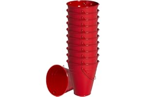 Houseables Galvanized Buckets, Metal Bucket, Red, 11.43 cm W x 12.7 cm H, 12 Pack, Tin, Party Supplies, Mini Toy Container, D
