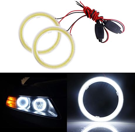 Amazon Yongming Cob イカリング ホワイト Led ヘッドライト フォグランプ 60mm 39連 拡散カバー 安定器付き 2個 車 バイク 車 バイク