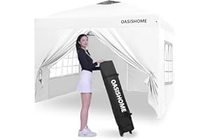 OASISHOME Pop-up Gazebo Instant Portable Canopy Tent 10'x10', with 4 Sidewalls, Windows, Wheeled Bag, for Patio/Outdoor/Wedding Parties and Events (10FTx10FT, White)