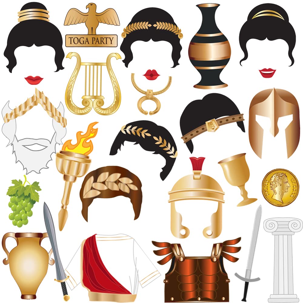 Photo 1 of 27pcs Toga Party Photo Booth Props, Ancient Greek Photo Booth Props, Tvorvik Toga Party Decorations, Ancient Roman Themed Decorations, Suitable for Greek Mythology Birthday, Gladiator Birthday