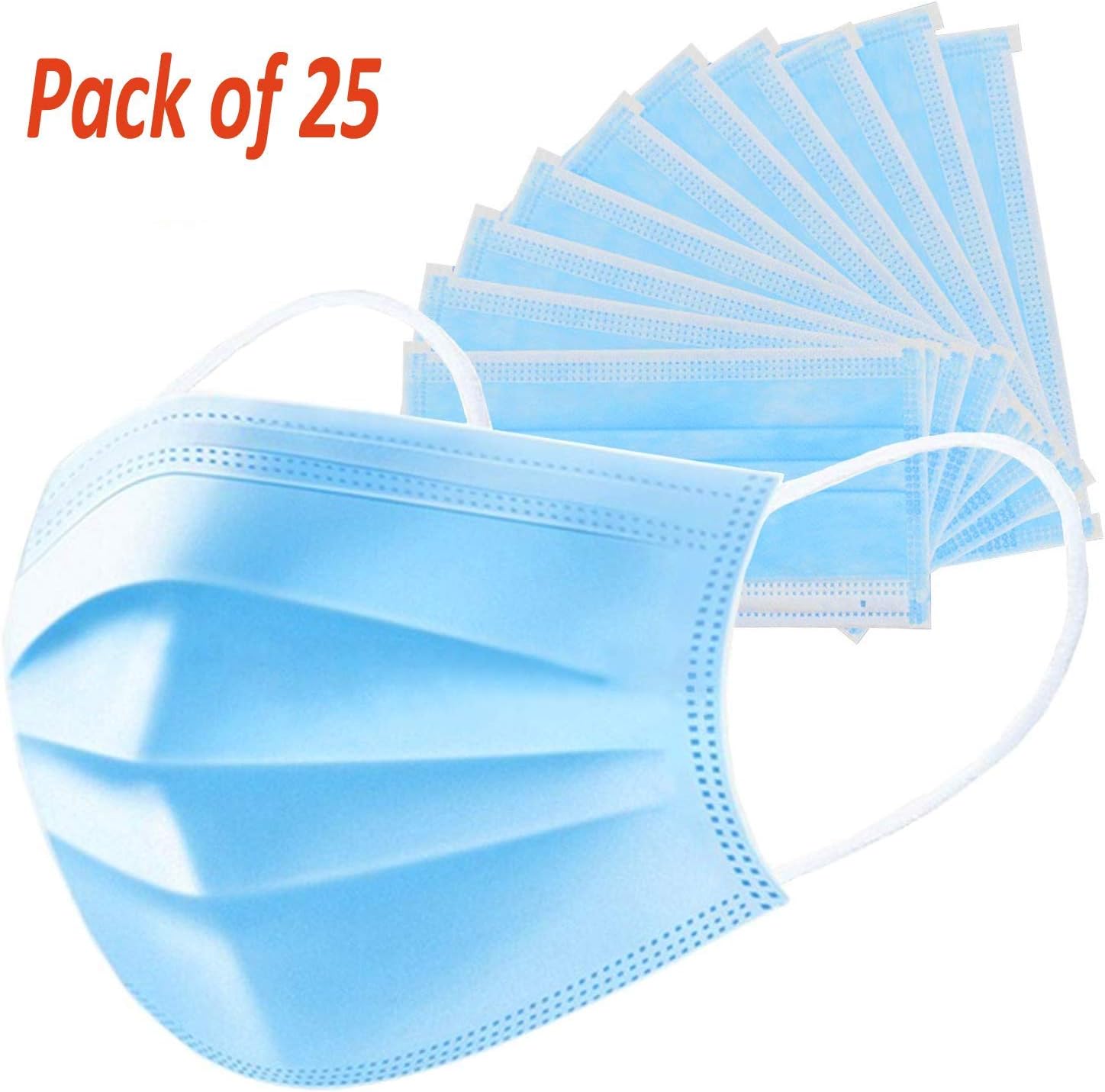 Luzuliyo® 3 ply face mask Anti-Pollution Disposable Surgical Medical Salon Earloop Face Mouth Masks (Pack of 25)