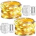 2x 50 LED Fairy Lights with Timer Battery Operated, 16ft Waterproof Silver String for Outdoor, Incl. Remote (Dim+-, 8 Modes), Koopower Warm White
