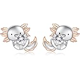 925 Sterling Silver Axolotl Earrings Heart CZ Hypoallergenic Cute Axolotl Jewelry Gifts for Women