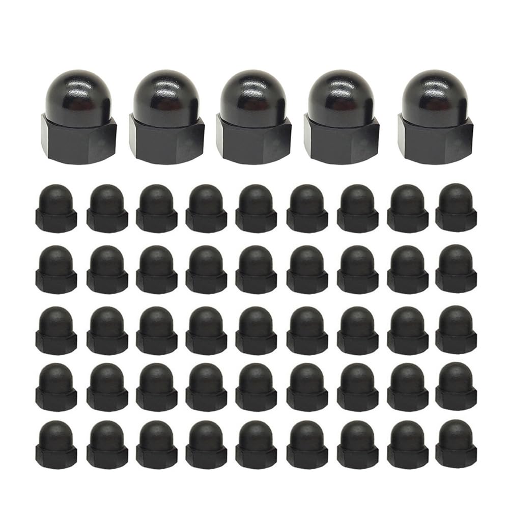 Nylon Dome Cap Nuts 50 Pcs M12 (12mm) Thread Hex Acorn Cap Nuts for Screws Bolts, Black