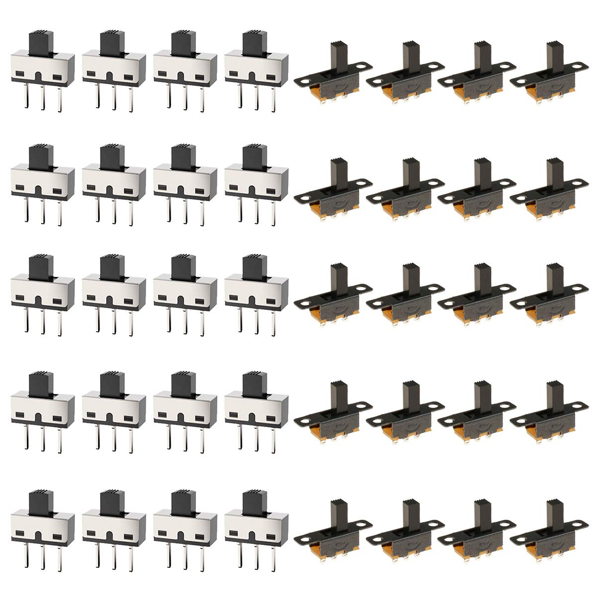 Youmile 20PCS Vertical Slide Switches 1P2T SPDT 3 Pin 2 Position DC50V 0.5A SS12D10 High Knob Micro Slide Switch with 20PCS Mini Panel Slide Switch ON/Off SS12F15 3Pin Latching Toggle Switch