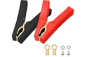 2PCS Jumper Cable Clamps, Govel Pure Copper Battery Charger Clamps Heavy Duty Jumper Cable Ends 4 Inch Aligator Clips for Replacement Under 5AWG Battery Cables 12V/24V/36V (Red & Black)